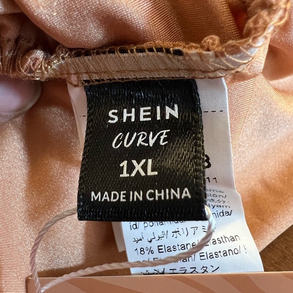 SOLD SHEIN,Women’s sexy body con satiny one shoulder peach colored dress 1XL NWT - Picture 6 of 7